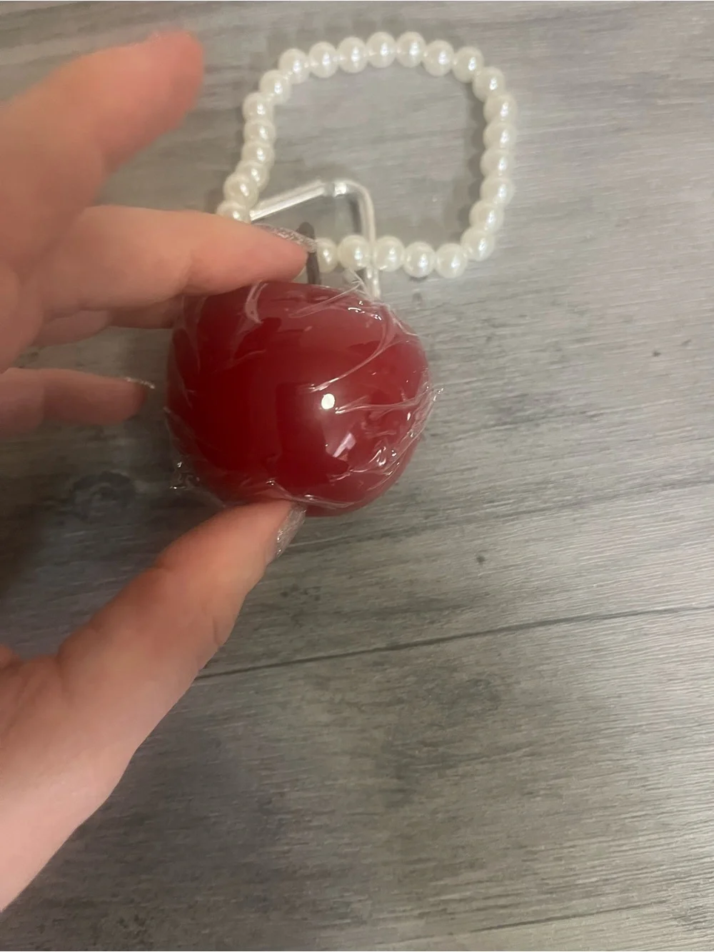 Glossy Red Apple Pearl Charm Key Holder